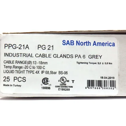 25 Pack of SAB North America PPG-21 13mm - 18.0mm Gray Plastic Cable Gland