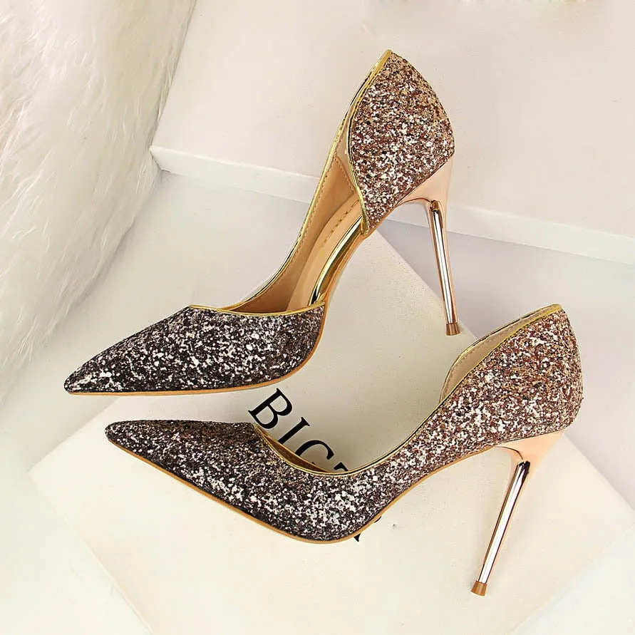 Amozae-2024 Woman 9cm Glitter High Heels Sequins Scarpins Pumps Female Silver Gold Escarpins Lady Wedding Bridal Scarpins Talons Shoes