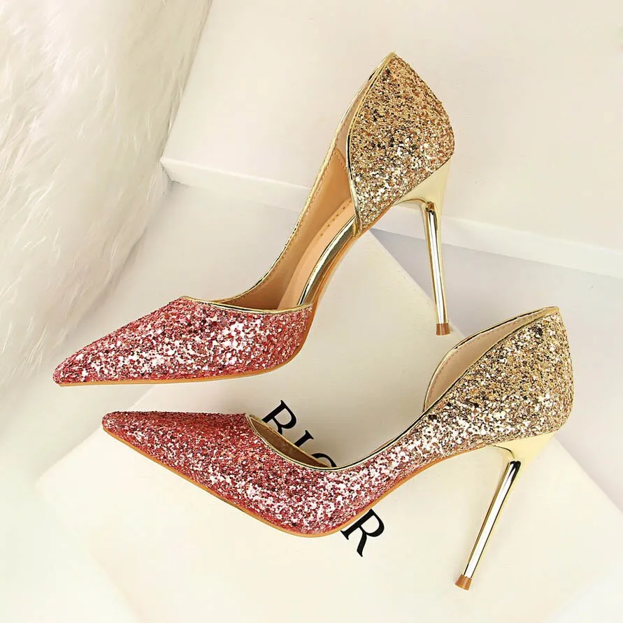 Amozae-2024 Woman 9cm Glitter High Heels Sequins Scarpins Pumps Female Silver Gold Escarpins Lady Wedding Bridal Scarpins Talons Shoes