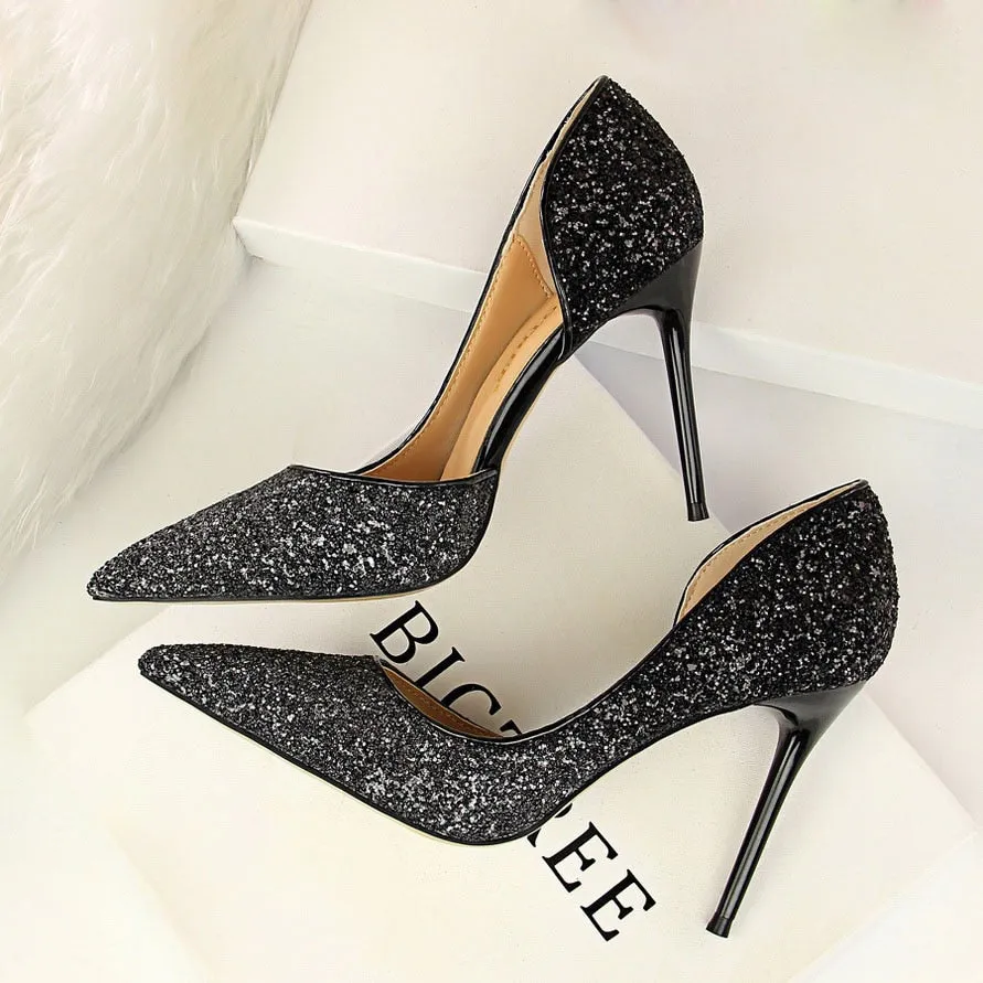 Amozae-2024 Woman 9cm Glitter High Heels Sequins Scarpins Pumps Female Silver Gold Escarpins Lady Wedding Bridal Scarpins Talons Shoes