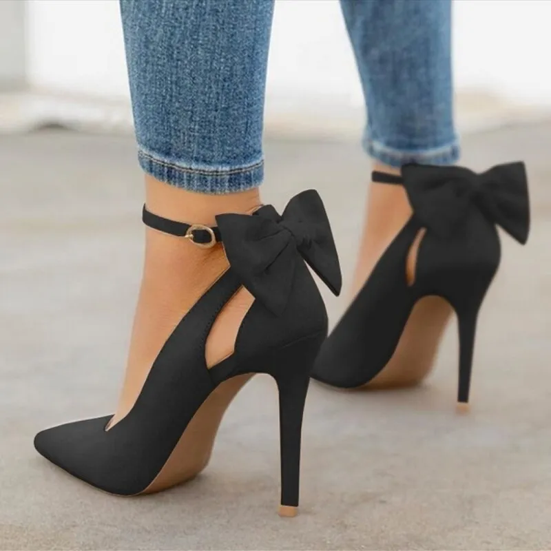 Amozae- SHY Bow Pumps Women High Heels Pointed Toe Stiletto Pumps  Party Woman Black Wedding Shoes Zapatos Mujer