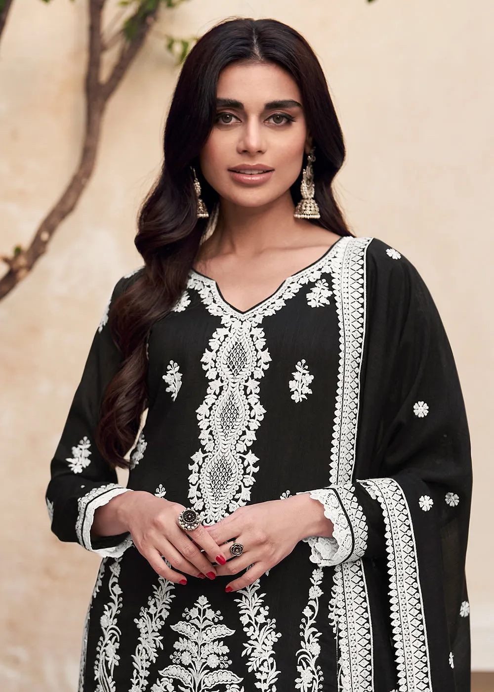 Beautiful Black Festive Embroidered Palazzo Salwar Suit