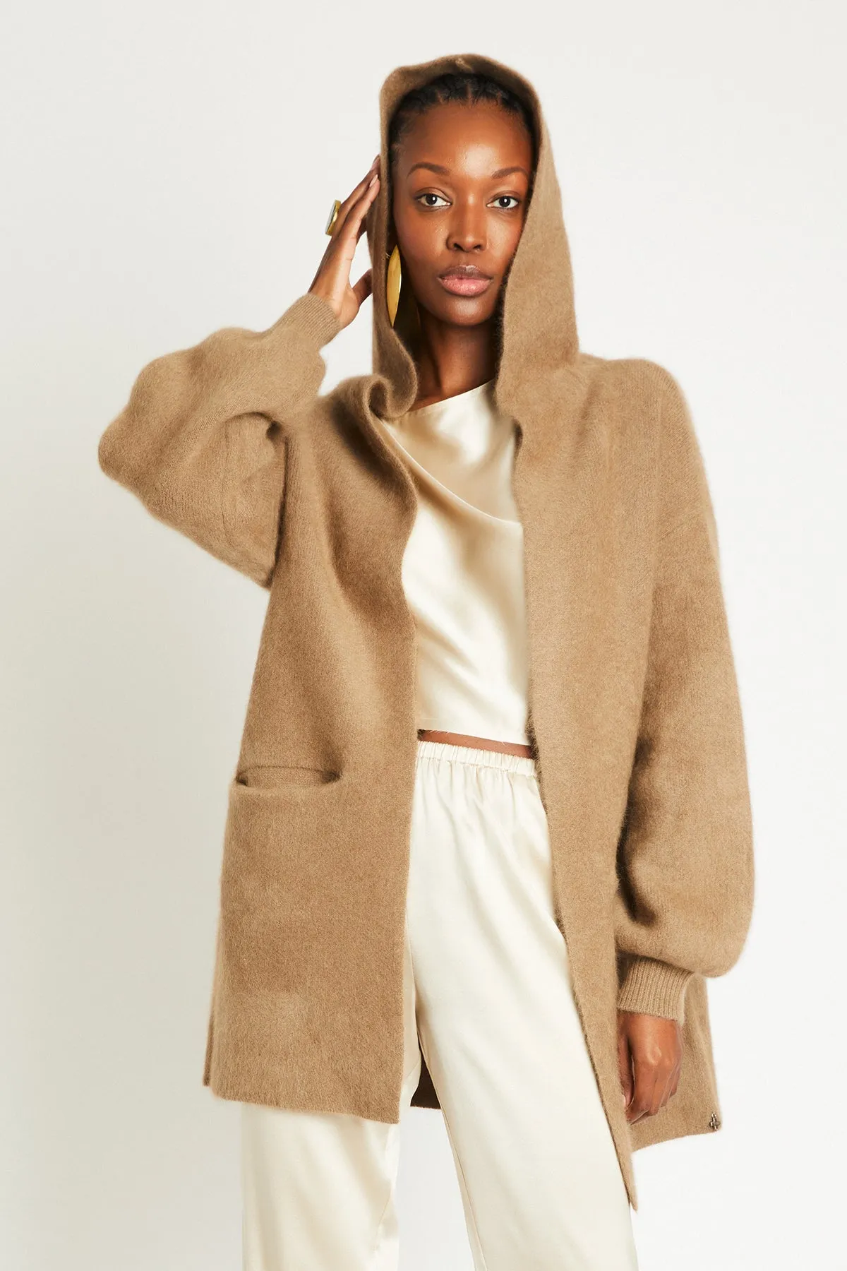   Beryll Cashmere Cropped Coat with Hood | Driftwood