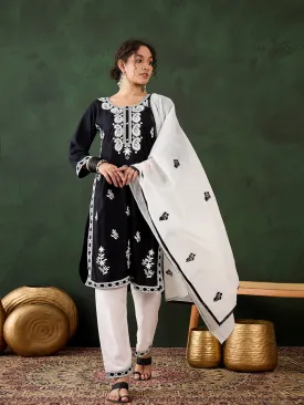 Black Attractive Looking Pant Suit With Designer Chikankari Embroidery Work