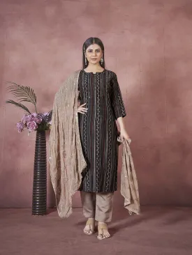 Black Attractive Looking Readymade Pant Suit With Designer Embroidery Work