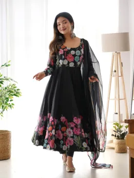 Black Designer Heavy Pure Soft Organza Silk Anarkali Dress With Hand Work