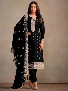 Black Designer Heavy Semi-Stitched Pant Suit With Embroidery Work