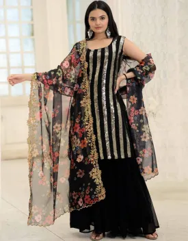 Black Faux Blooming Palazzo Suit