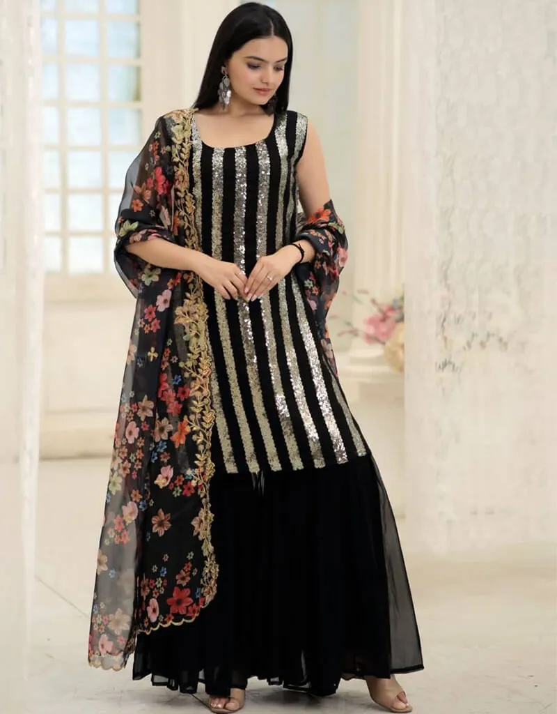 Black Faux Blooming Palazzo Suit