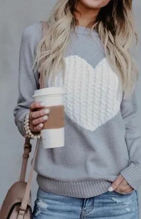 Cable Knit Heart Sweater (Various Colors)