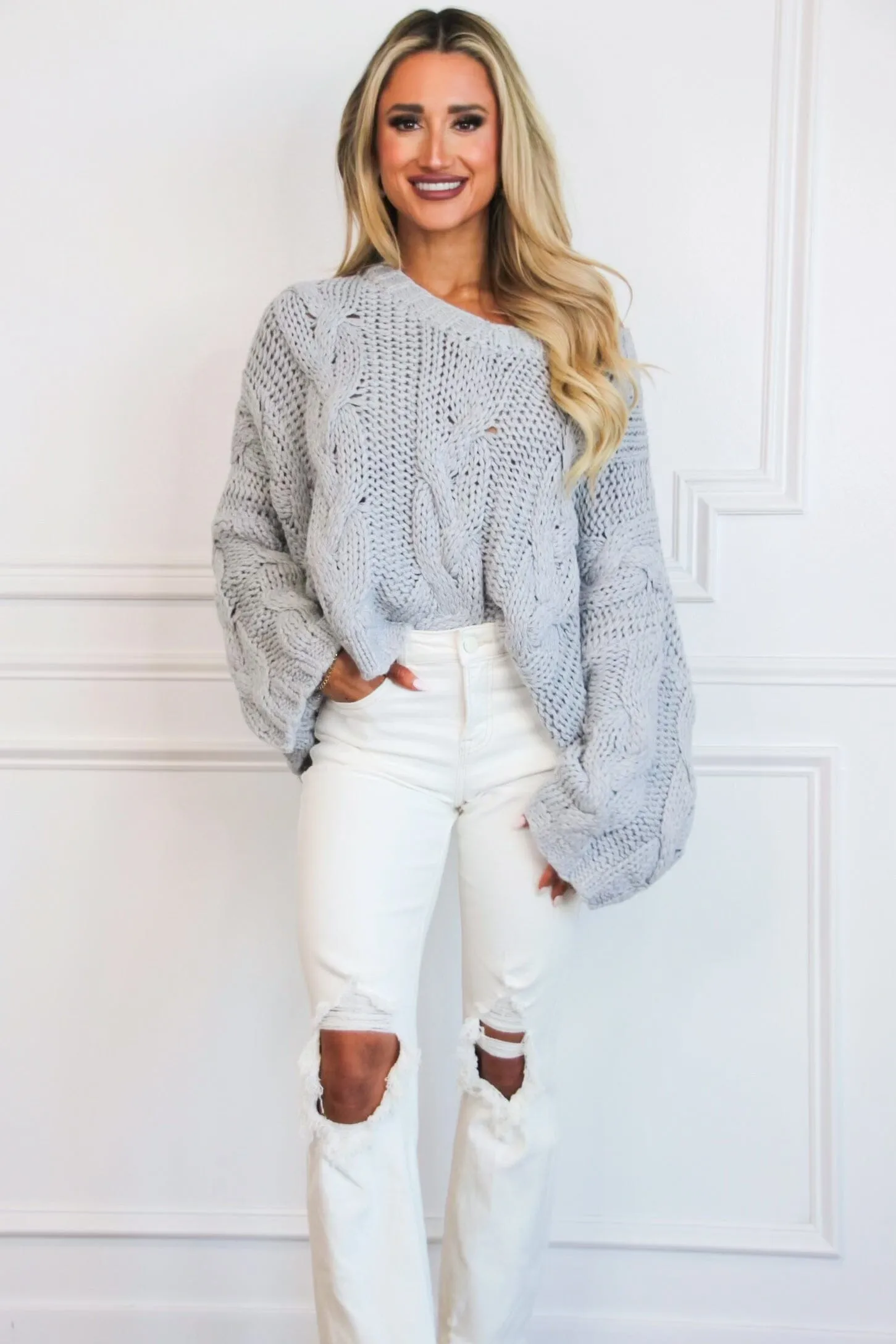 Frannie Chunky Knit Sweater: Gray