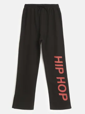 Girls Black Hip Hop Print Track Pants