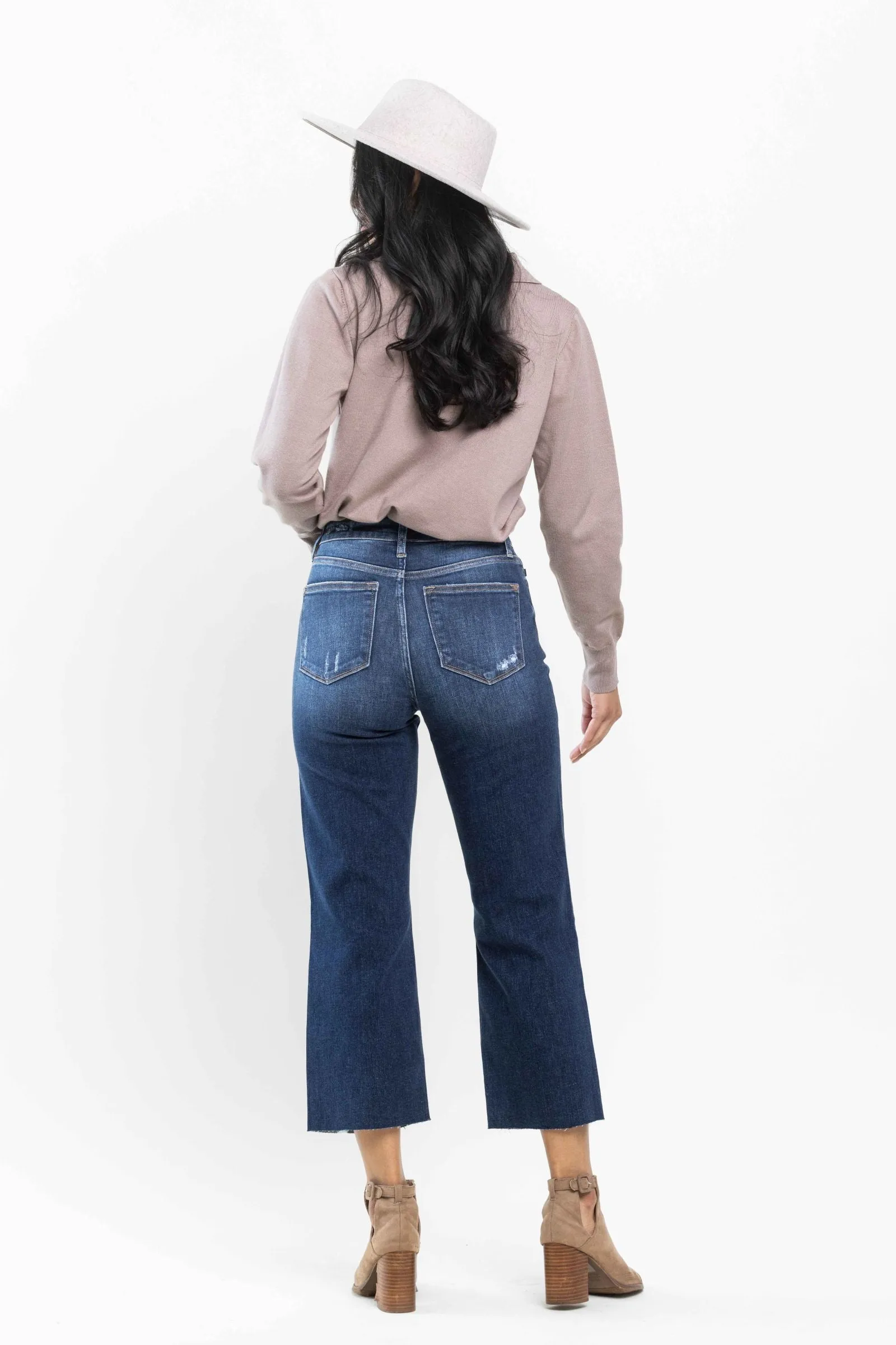 Judy Blue High Waist Knee Destroy Wide Leg Crop Denim 82593