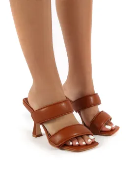 Kora Tan Velcro Double Strap Square Toe Heeled Mules