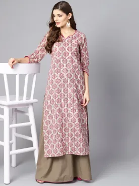 Light Grey Printed Kurta Set With Ankle Length Skirt