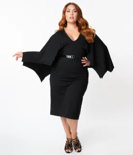 Retrolicious Plus Size Black Sleeved Creature Of The Night Wiggle Dress