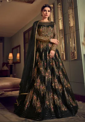 Royal Black Net Embroidered Designer Anarkali Suit