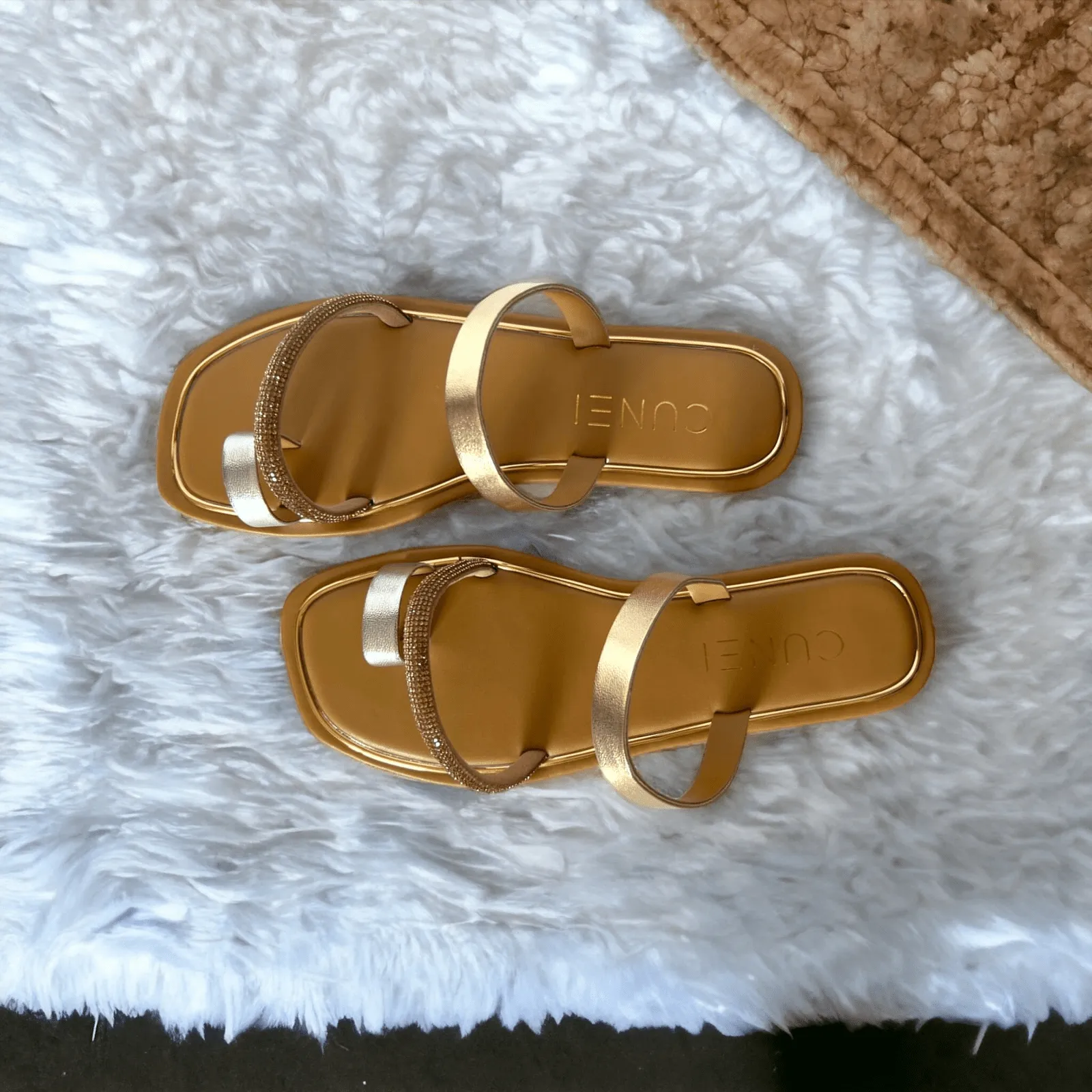 Tan Two Strap Loop Flats