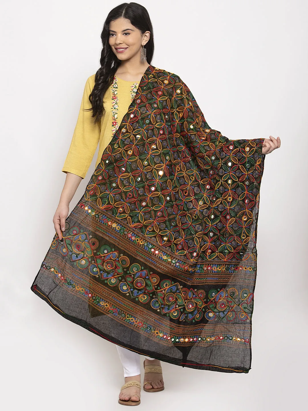 Women'S Black Embroidered Dupatta