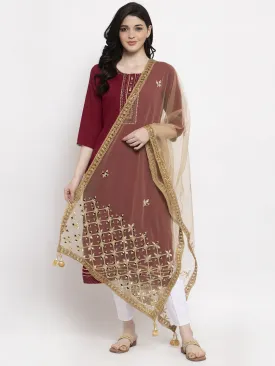 Women'S Golden Heavy Mirror Work Net Dupatta